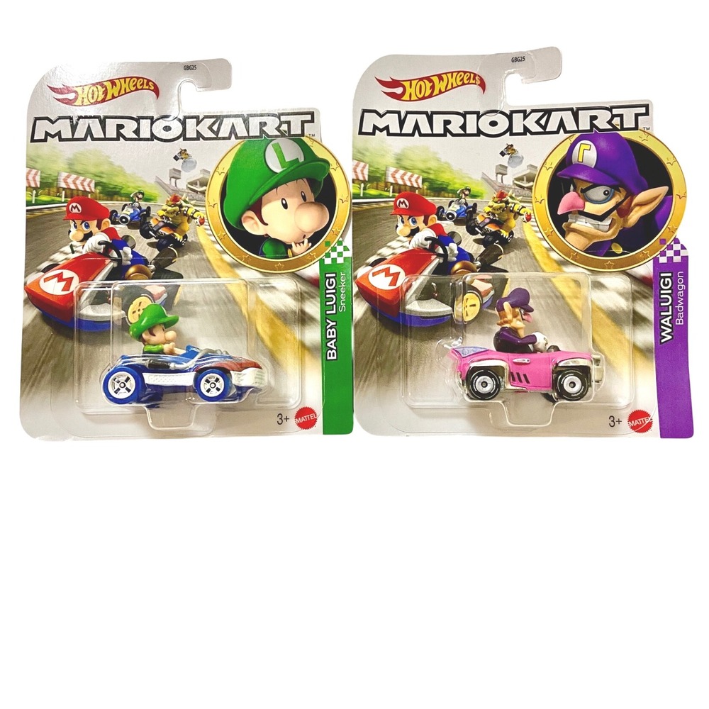 BABY LUIGI & WALUIGI Hot Wheels Mario Kart Die-Cast Race Karts Cars